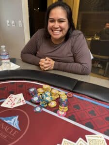 Lauren, the new chip leader, and eventual winner, of Event 1