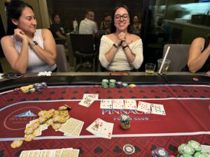 Shealyn correctly calls Chris's (ill-advised) triple-barrel bluff, but both players discover that Chris was bluffing with the best hand